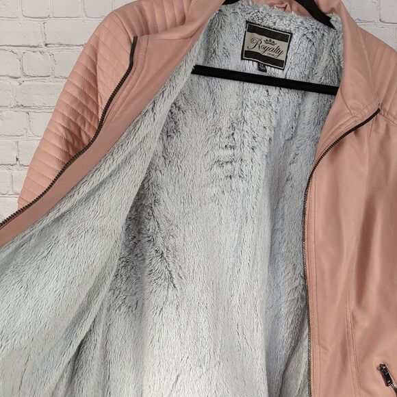 Royalty For Me Pink Pleather Biker Jacket With Faux Fur Lining - Picture 3 of 10